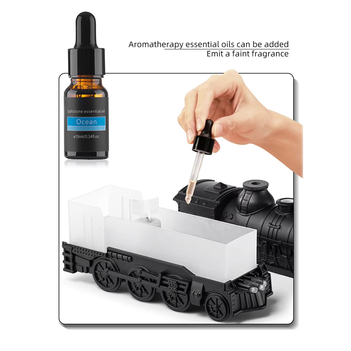 300ml Train Aroma Diffuser | Ultrasonic Cool Mist - Remote Control - 2 Light & Mist Modes - Auto Shut-Off